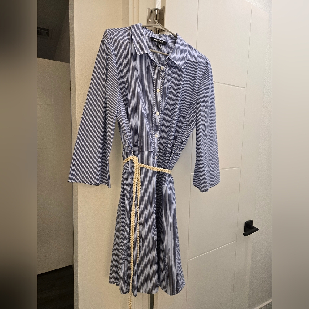 Ellen Tracy Navy Striped Mini Dress with Belt